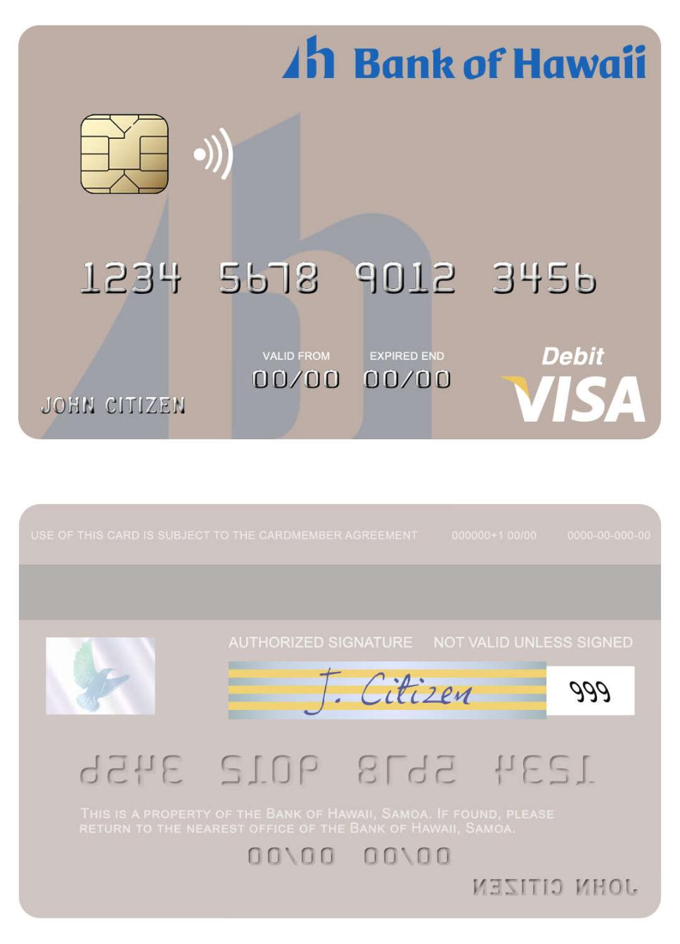 Samoa Bank of Hawaii visa debit card